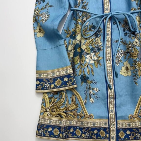 Alemais Women's Cassie Floral Flax Blue Floral-Print Belted Mini Dress - Picture 9 of 11